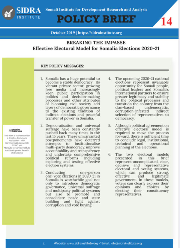 Breaking the Impasse: Effective Electoral Model for Somalia Elections 2020-21